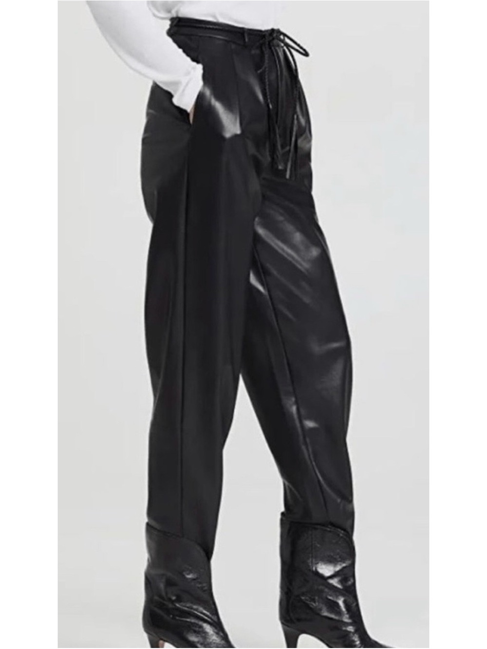 MOTHER Twisty Tie Bounce Hover Faux Leather Black Pants w/ Braided Waist Tie S31